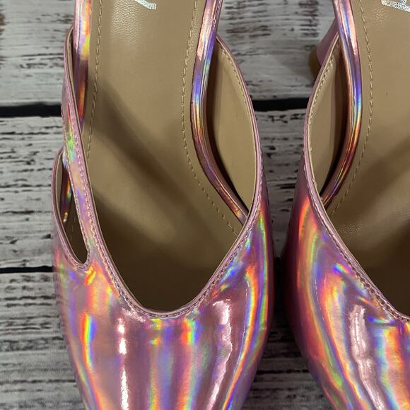 Vivian NY Pink Iridescent Ultra Heels Pumps Mules Shoes size 7.5 M Prom Wedding - Picture 5 of 16